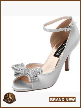Peep Toe Mid Heel Sandals with Sparkly Crystals and Ankle Straps for Wedding